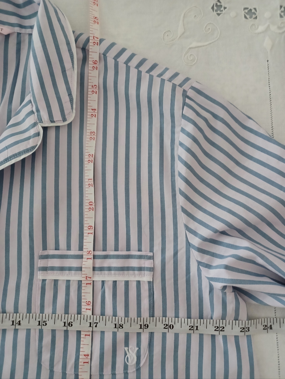 Victoria's Secret Blue Striped Cotton Pajama Top- Size L - Picture 4 of 7